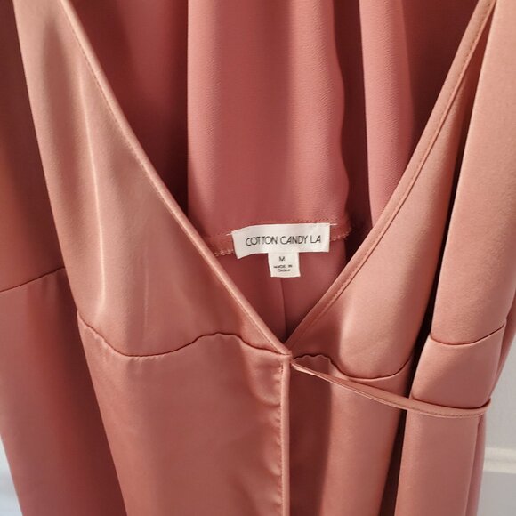 Women's Size Medium Pink / Mauve Satin Wrap Maxi Dress By Cotton Candy LA - Picture 6 of 7